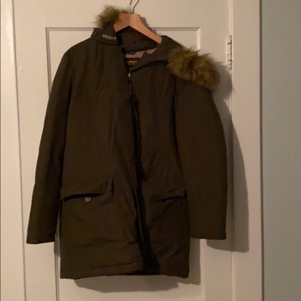 J Crew x Woolrich down parka.